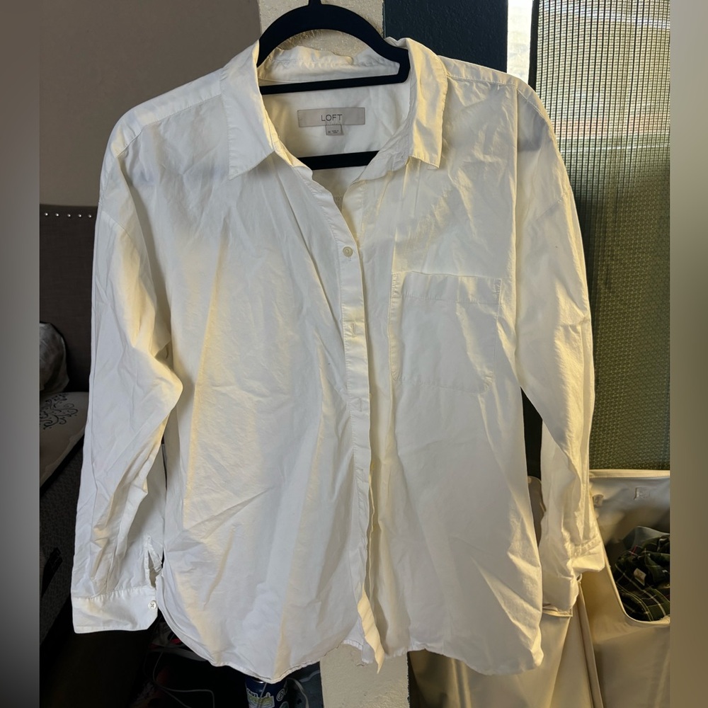LOFT white oversized button down shirt